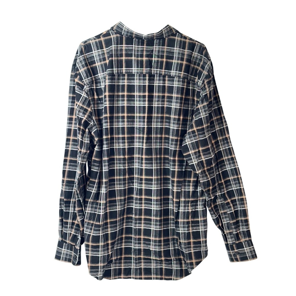 Perry Ellis Mens XXL Black & Beige Plaid Long Sleeve Button-Down Cotton Shirt - Picture 3 of 4